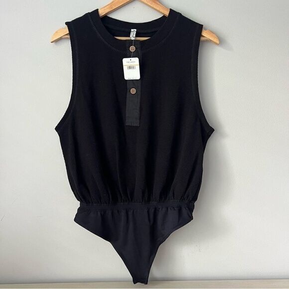 Free People Peek Aye Henley Black Bodysuit Small NWT - Picture 5 of 12
